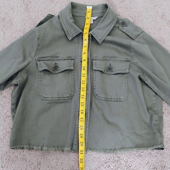 Design Wonderly Woman's Green Denim Jacket Large Junior Unique design of back - Picture 6 of 12